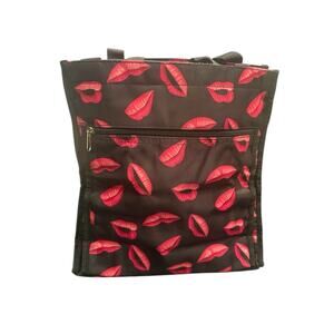 Lips Black & Pink Top Handle Tote Bag Shopper Travel Bag Zippered Pockets